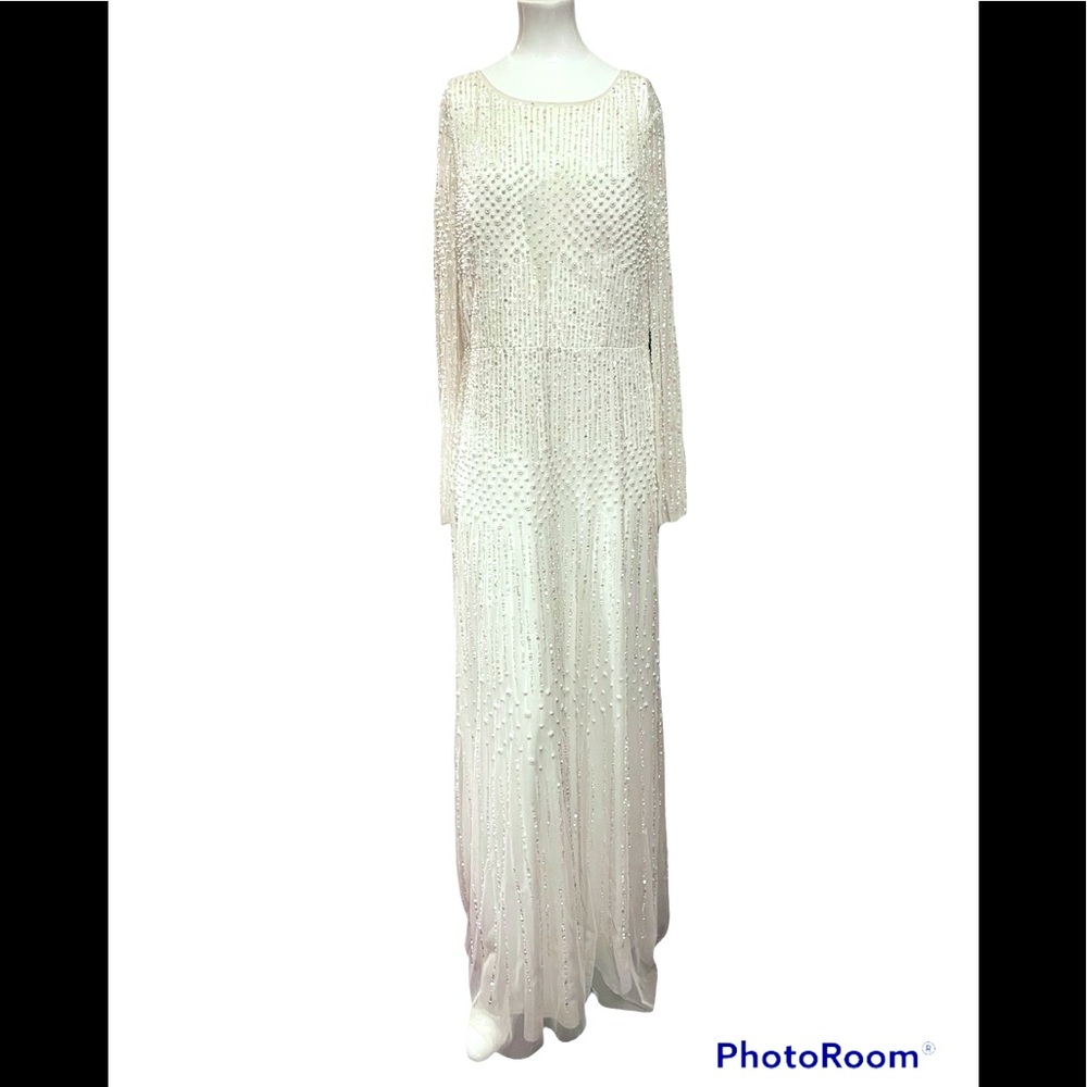 Adrianna Papell long sleeve beaded gown